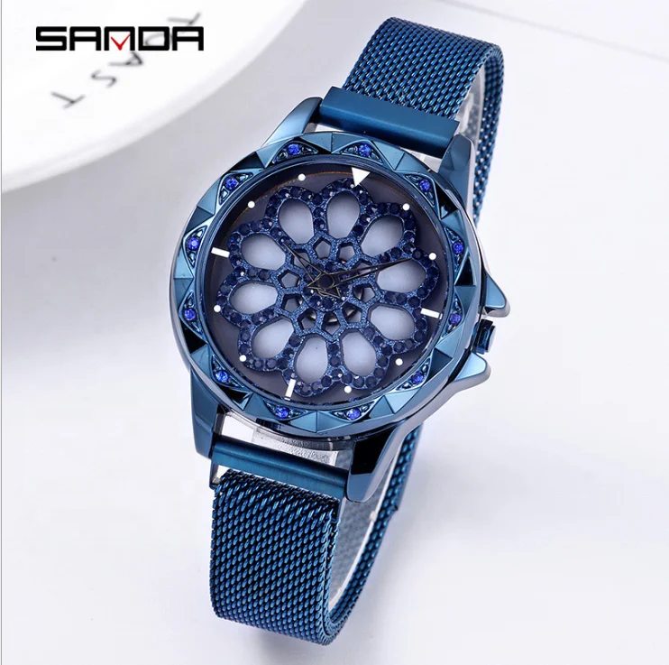 

SANDA 233 Time To Run Wristwatches Women's Fashion Waterproof Simple Women Watches Magnet Buckle Mesh Watch, 3-colors