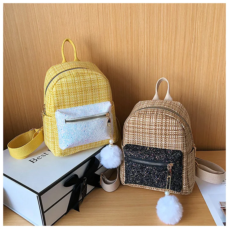 

2021 New shiny Sequins Backpack School Bag For Girls Mini Leather Ladies Custom Backpacks
