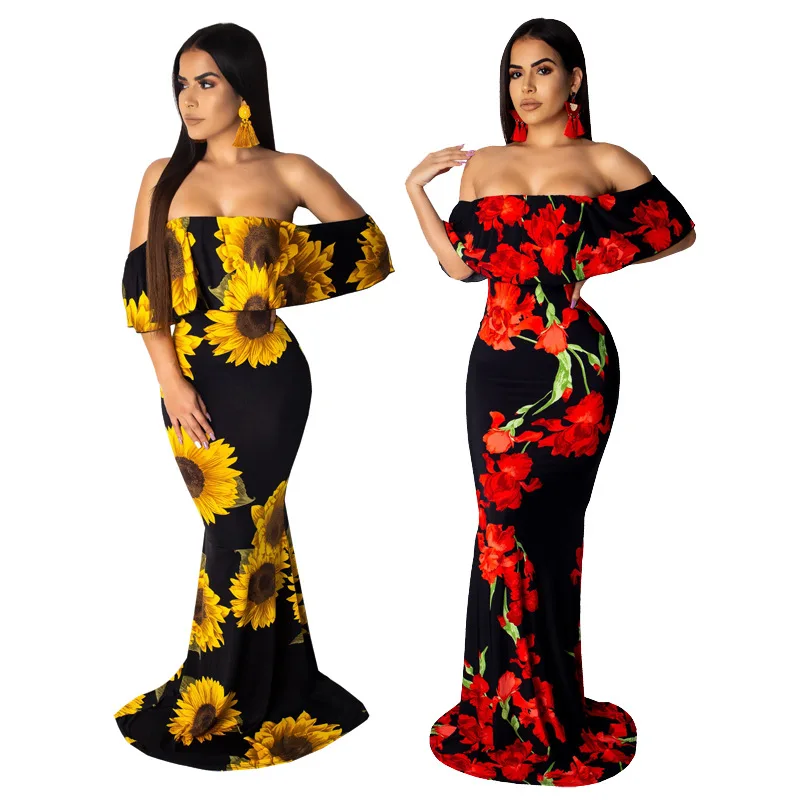 

Women Sexy Backless Long Dress Women Off Shoulder Sleeveless Floral Print Maxi Dress Sexy Long Party Dress