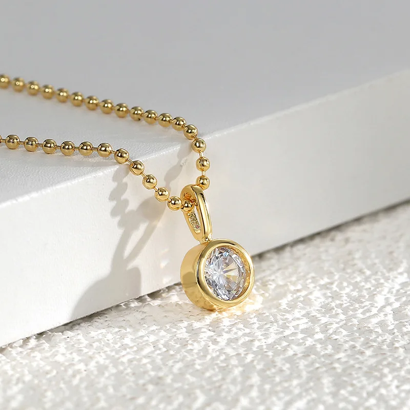 

Minimal geometry single round zircon necklace female brass gold-plated lockbone chain jewelry