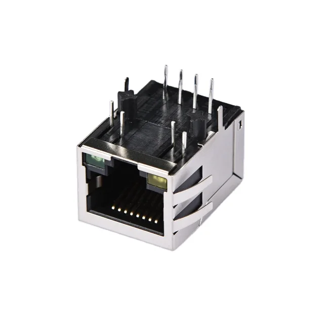 High quality Right PCB Mount LED transformer RJ45 modular jack rj45 connector