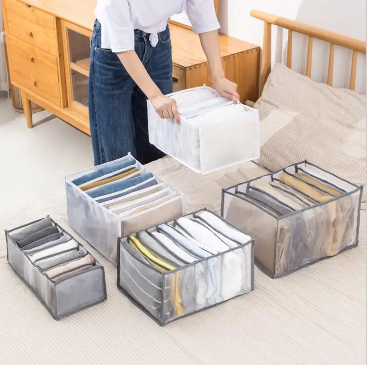 

Jeans Compartment Storage Box Closet Clothes Drawer Mesh Separation Box Stacking Pants Drawer Divider Can Washed Home Organizer