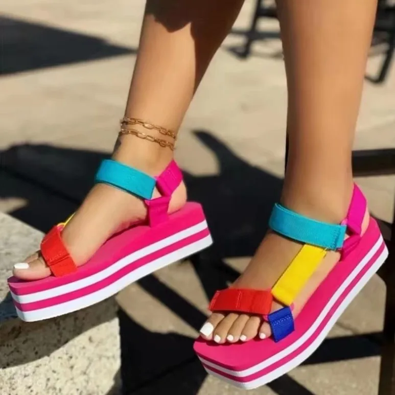 

Ready To Ship New Sandals Thick Bottom Summer Color Square Toe Beach Sandals
