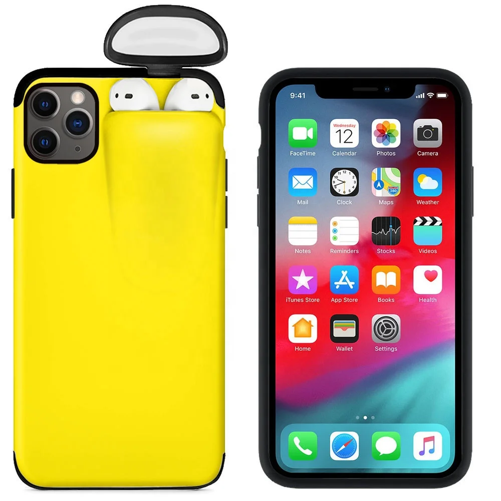 2 in 1 Silicone Plastic Cover Coque For iPhone Airpods Phone  Case