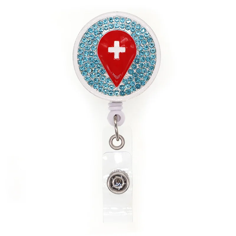 

Red Drops Of Blood With Cross Retractable Round Shaped ID Badge Name Holder For Nurse Medical Accessories Badge Reels With Clip