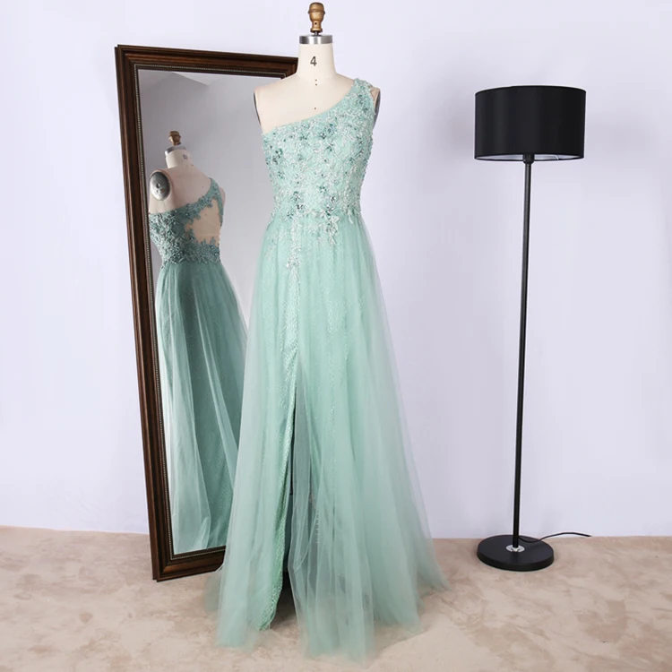 

Chaozhou supplier one-shoulder embroidery beaded long gown sexy evening dresses
