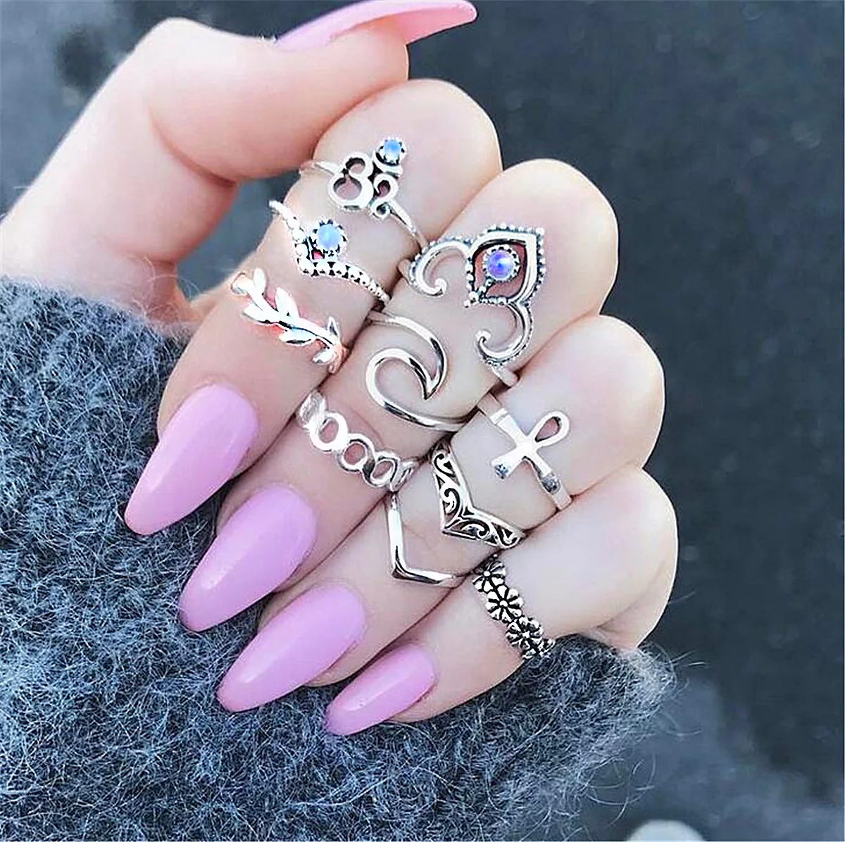 

Fashion 10 Pcs/Set Bohemian Vintage Rings Leaves Twisted Flower Cross Ring Set For Women Jewelry Nail Rigs