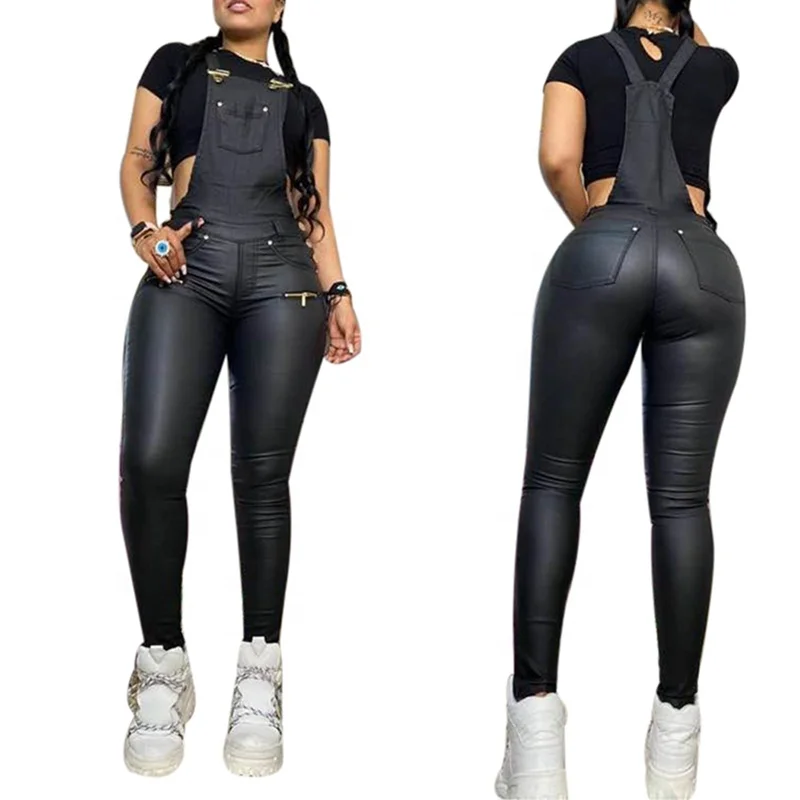 

Faux Leather Overalls For Women 2020 In Black Wine Red