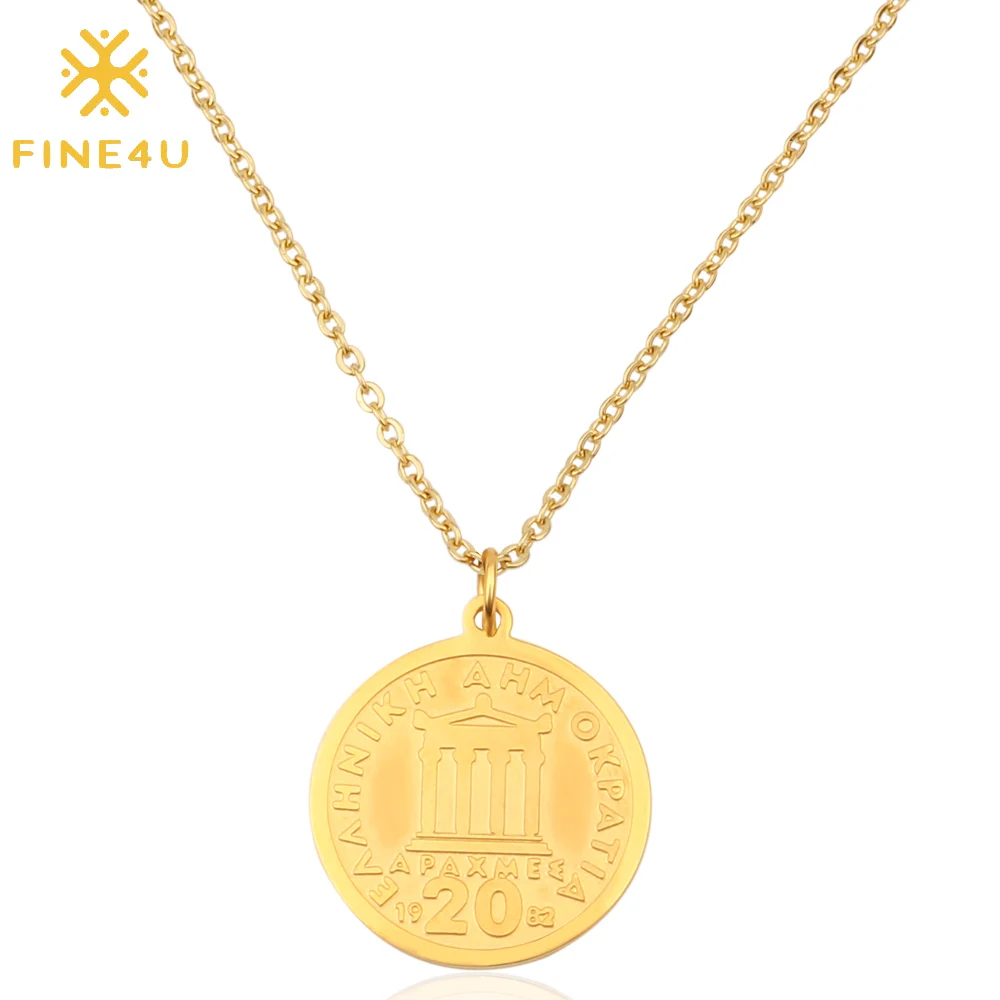 

Trendy minimalist jewelry fashion women stainless steel Elizabeth queen pendant gold plated coin necklace, Steel/gold/rose gold