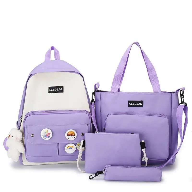 

2021 New Fashion school bags for girls 4 pcs set backpack with gift women college backpack waterproof leisure bag with gift