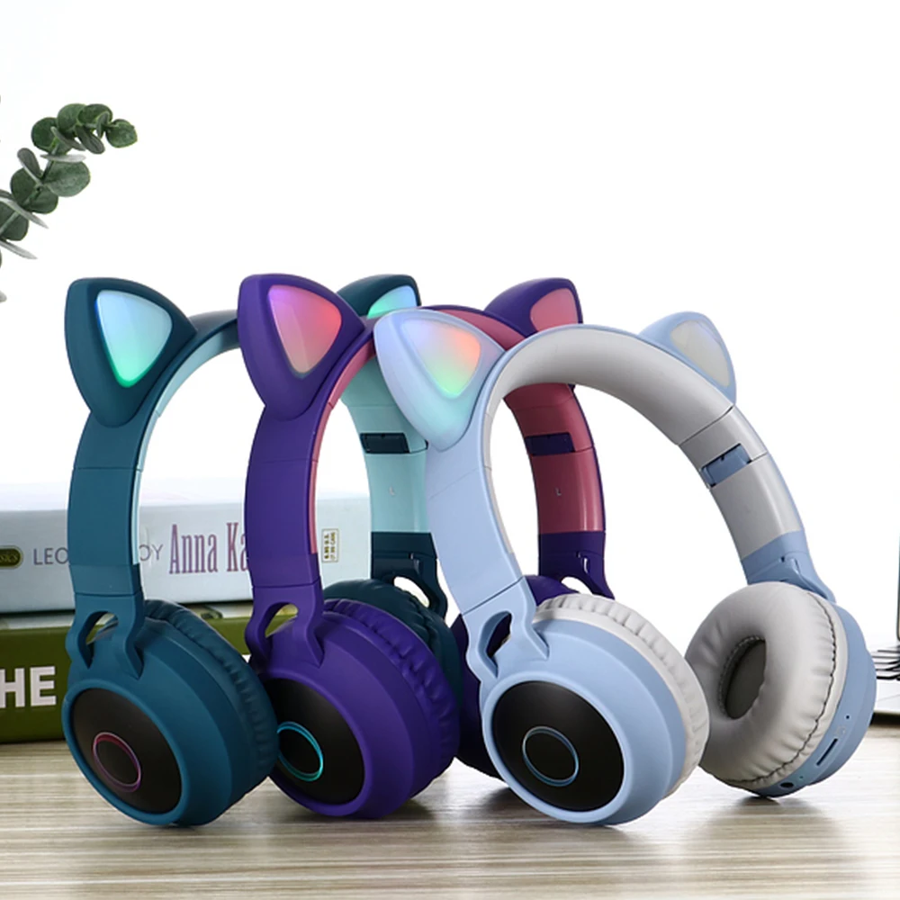 Girls like stylish music cat ear over the ear anc bluetooth headphone