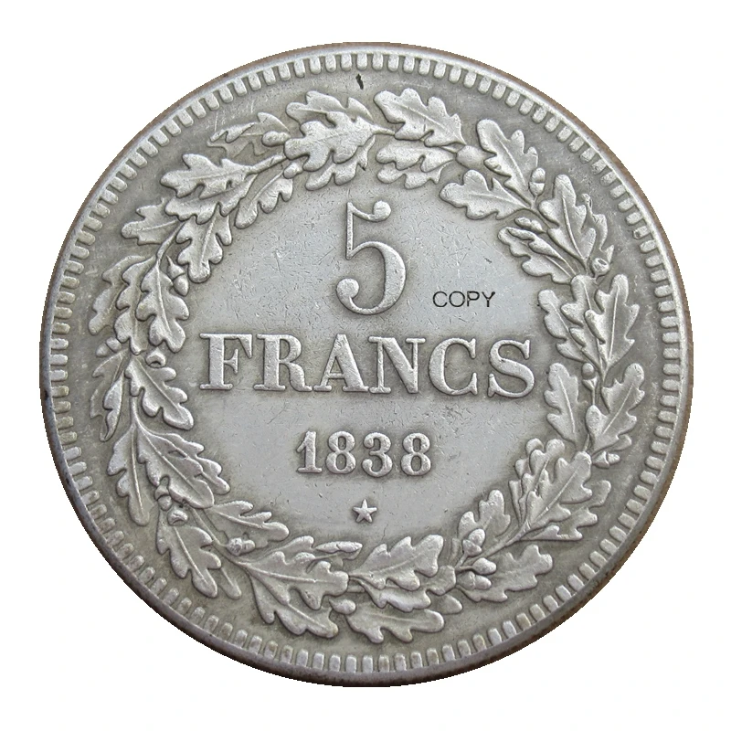 

Reproduction Belgium 1838 5 Francs - Leopold I Silver Plated Decorative Coin