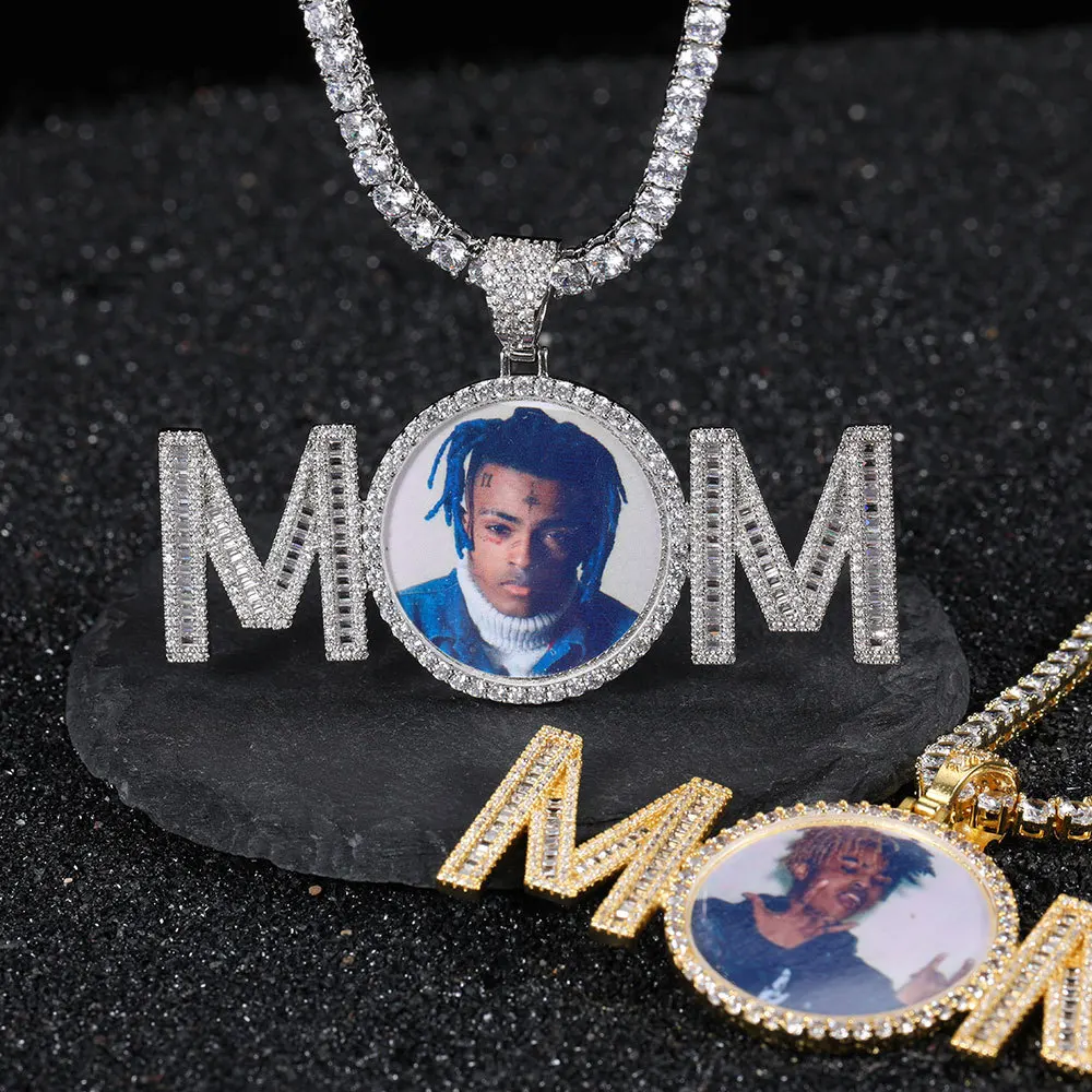 

Hip Hop Iced Out Personalized Mom Custom Photo Pendant Necklace, Silver, gold,rose gold