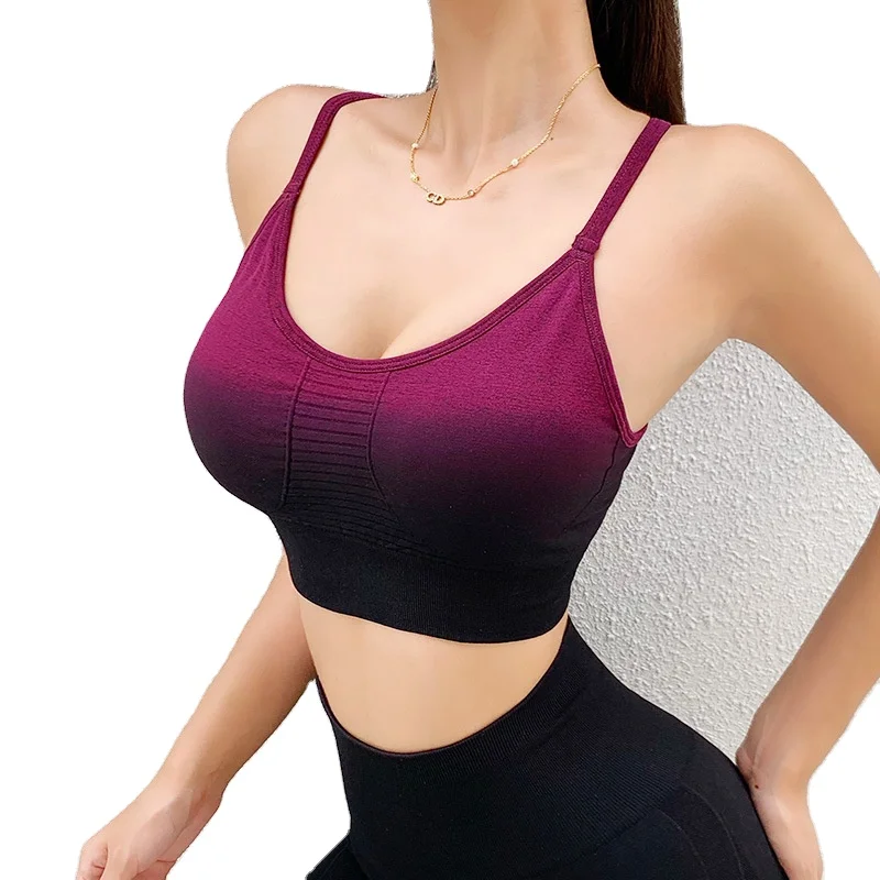 

New seamless high elastic Sexy Sports Underwear tight wireless beauty back hollowed out gradient Yoga bra