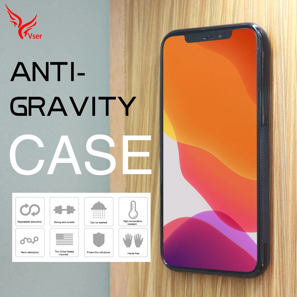 

High Quality Anti-gravity Adsorption Sticky Nano Suction Anti Gravity Mobile Phone Cover Case For Iphone 11 pro max, Black, blue, green, white