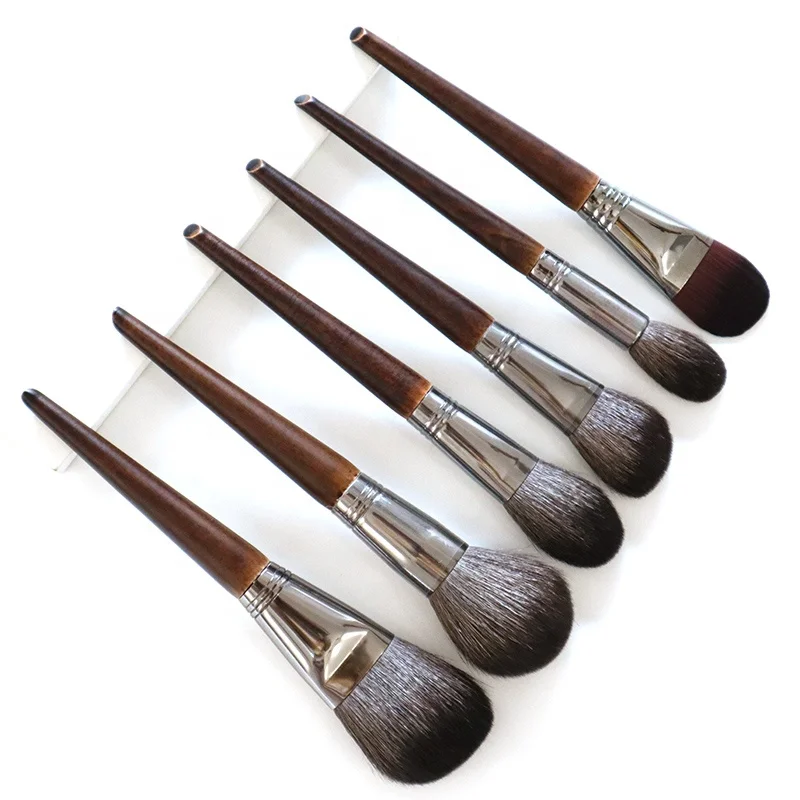 

OEM natural hair makeup brushes set vegan BROWN brushes makeup pressed brush, Picture
