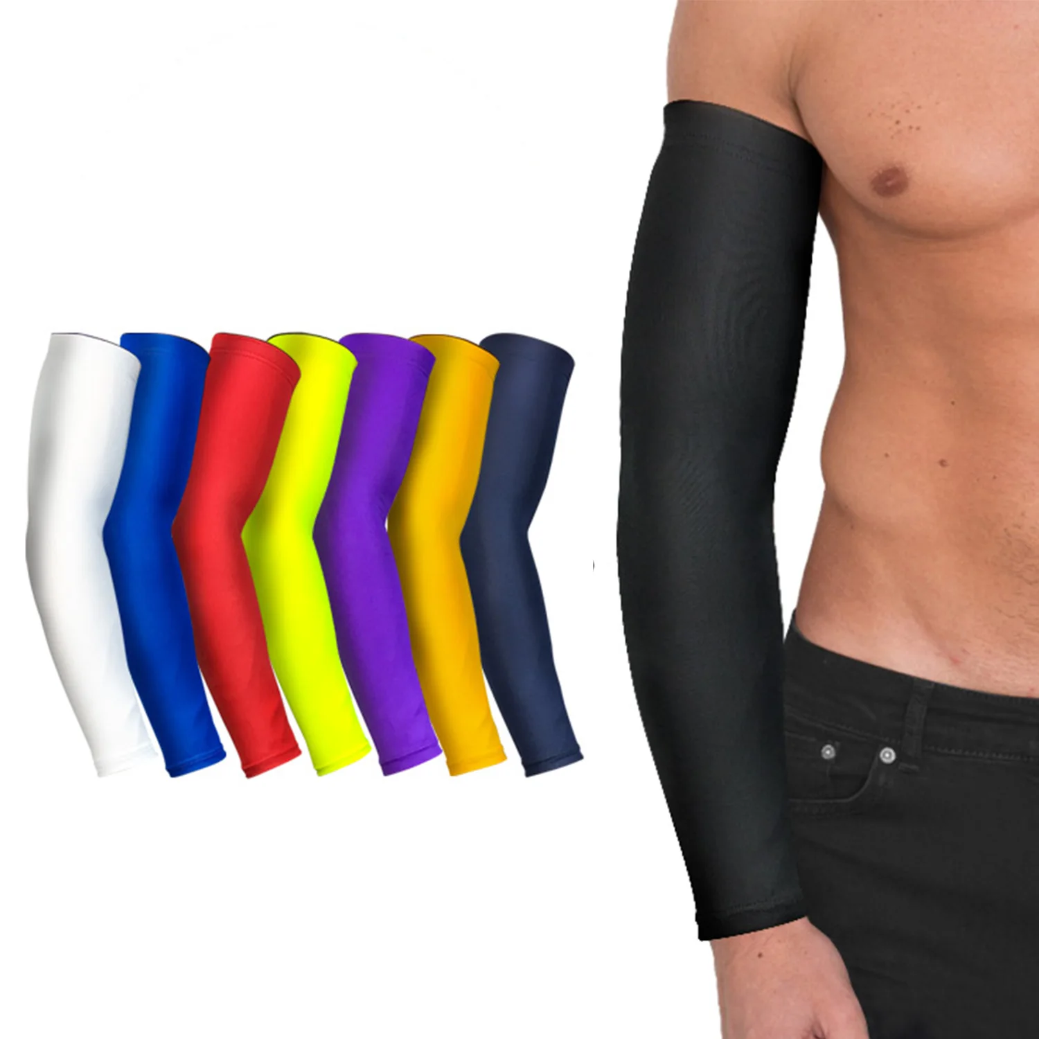 

Arm Cooling Sleeves UPF 50+ UV Sun Protection Men Cover custom Compression Sport Arm Sleeves for Cycling golf basketball, White black red blue purple fluorescent green, dark blue