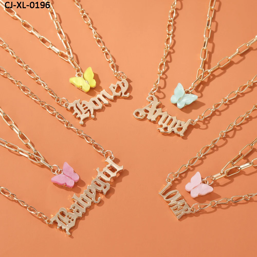 

Fashion Double Layer Acrylic Babygirl Angel English Letter butterfly pendant necklace