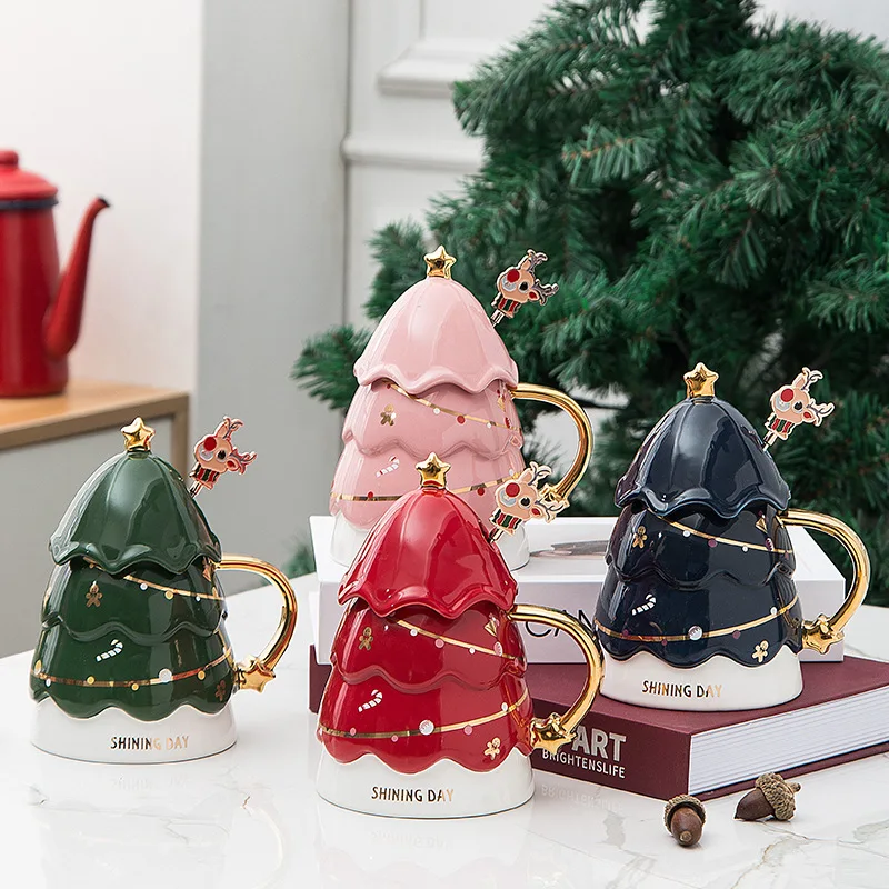 

Flypeak wholesale new design ceramic porcelain mug tazas Christmas tree gift custom christmas ceramic mugs, Customized color