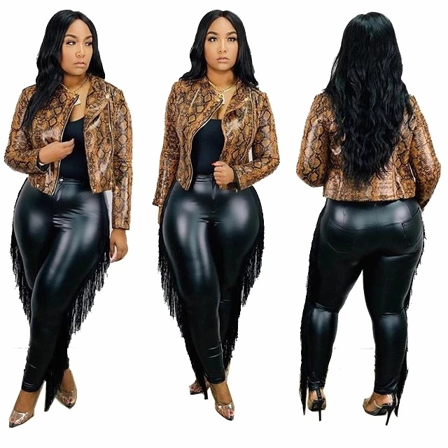 

2021 Ladies High Waist Pant women Tassel Design Fringe Belt Pu Leather Plus Size Split Hem Skinny Jeans Fall Pencil Pant Woman, Burgundy,black