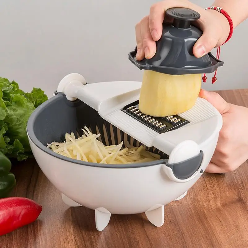 

Kitchen Multifunctional Vegetable Slicer Potato Cucumber Slicing Grater Hand Guard Fruit Draining Basket