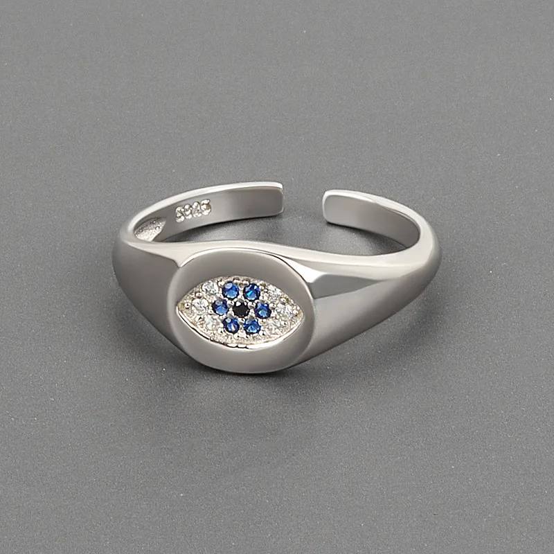 

2021 Newest Design S925 Plated Crystal Rhinestone Evil Eyes Open Rings CZ Turkish Blue Eyes Adjustable Rings