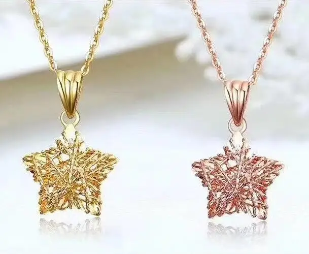 

Luxury Fashion Solid Pure 18K Gold Charms Pendants Necklace Women Ladies Bridal Engagement Wedding Jewelry Necklace