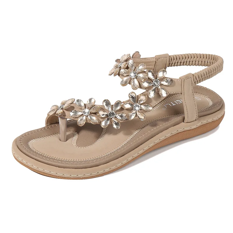 

sh10099a Bohemia summer sandals 2021 plus size 44 women flat sandals with flower decoration