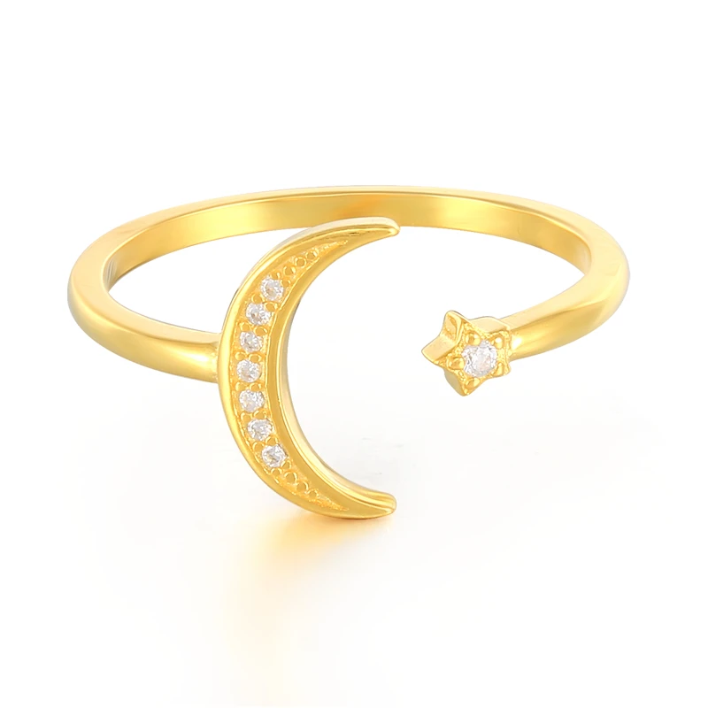 

s925 sterling silver fashion ins simple star moon diamond opening adjustable ladies ring