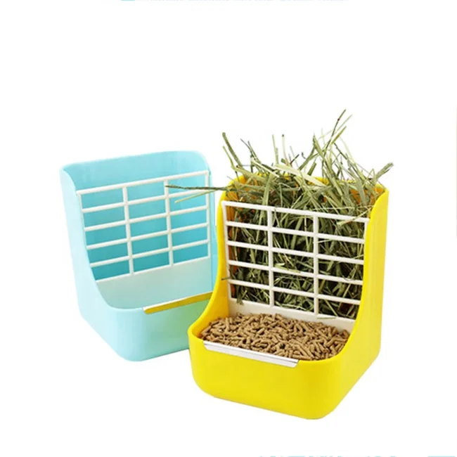 

Guinea Pig Rabbit Pet Supplies Plastic Grass Frame Hanging Cage 2 In 1 Hamster Rabbit Food Feeder Bowl, Yellow, pink, blue