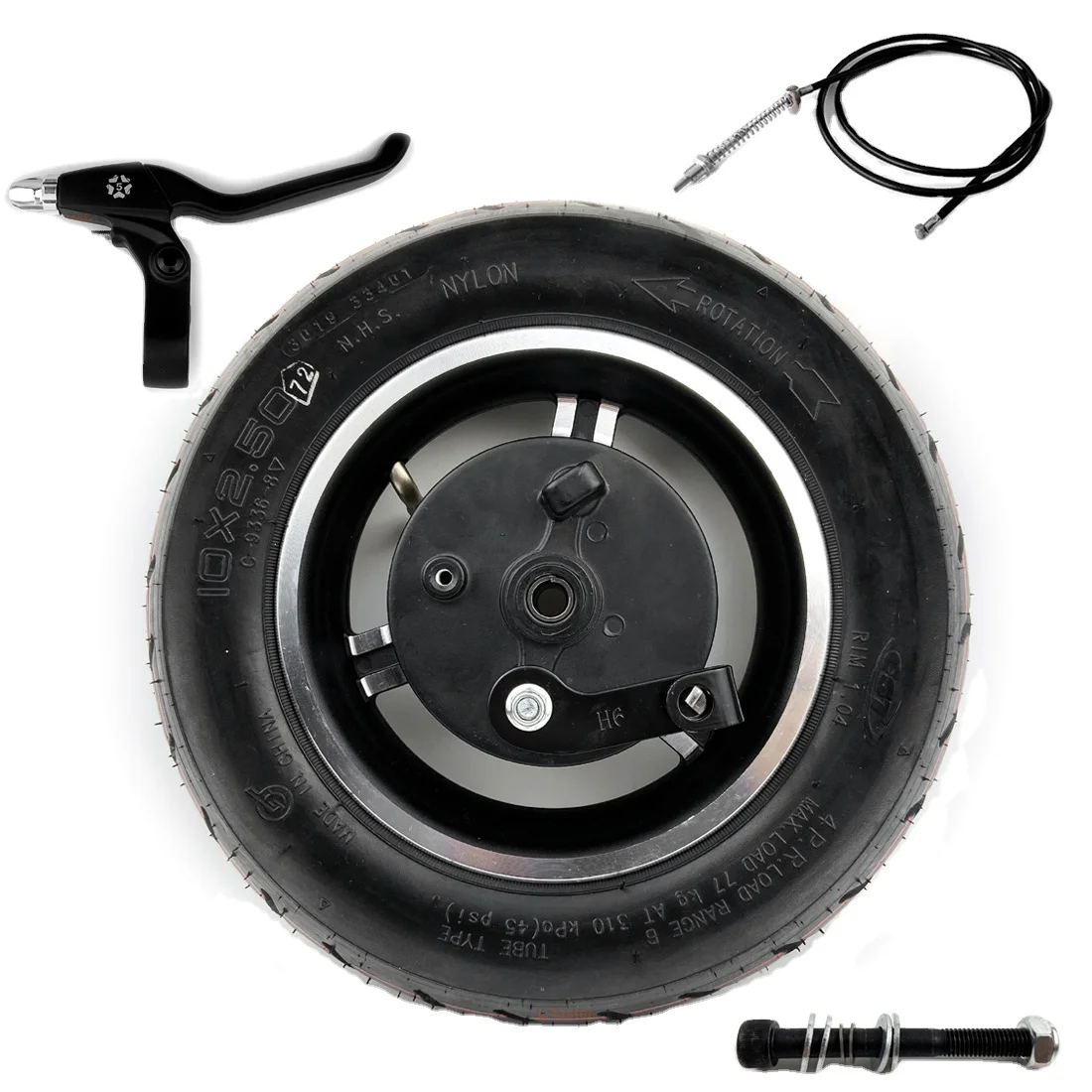 

pneumatic rubber Drum Brake 10 inch scooter wheel With Axle Paired Brake Cable Black Brake Handle Right Side