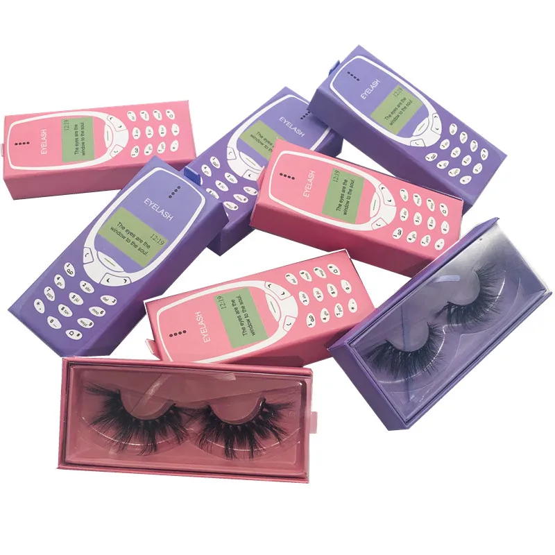 

Wholesale cell phone drawer lash box 3d mink eyelashes telephone mink eyelash packaging box, Natural black