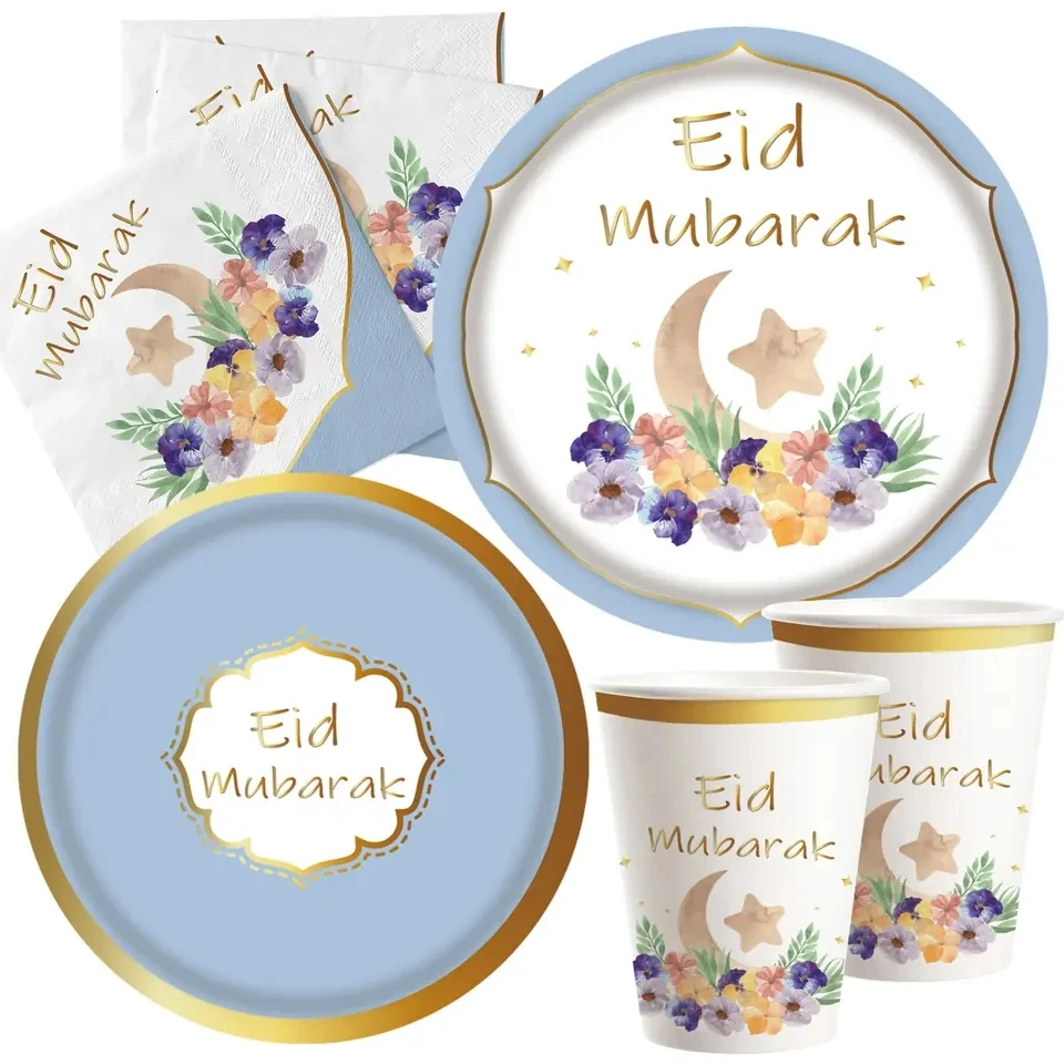 

Nicro 16 Guest Festival Cutlery Ramadan Kareem Dinnerware Disposable Plates Eid Mubarak Party Paper Tableware Table Decoration