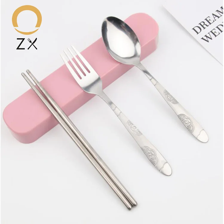 

Stainless Steel Travel Camping Cutlery Set stainless steel Knife Fork Spoon Chopsticks Set With Case, Silver cutlery set