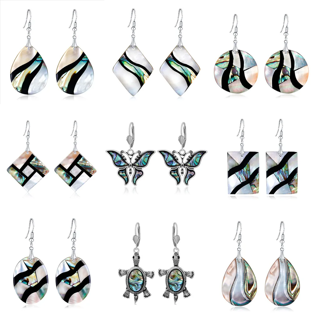 

9 Styles Genuine Abalone Shell Jewelry Teardrop Multicolor Abalone Paua Shell Dangle Earrings BHY067