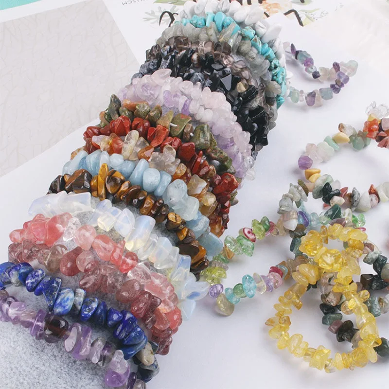 

Wholesale Natural Chakra Crystal Gemstone Chips Stretch Bracelet Healing Tumble Irregular Gravel Stone Elastic Bracelet