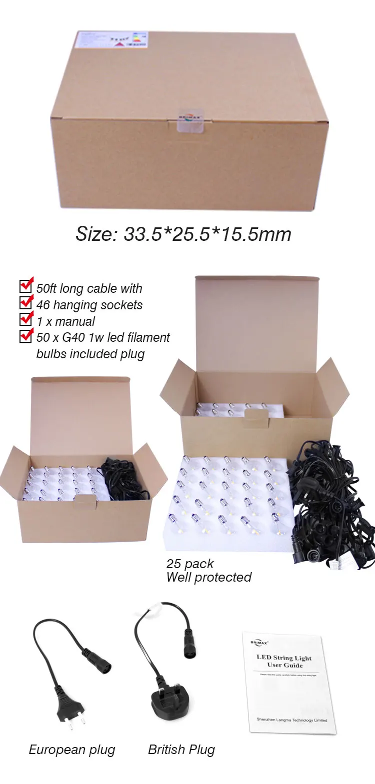 Brimax G40 Outdoor Garden String Lights 50ft Garden Patio Led String Light Outdoor