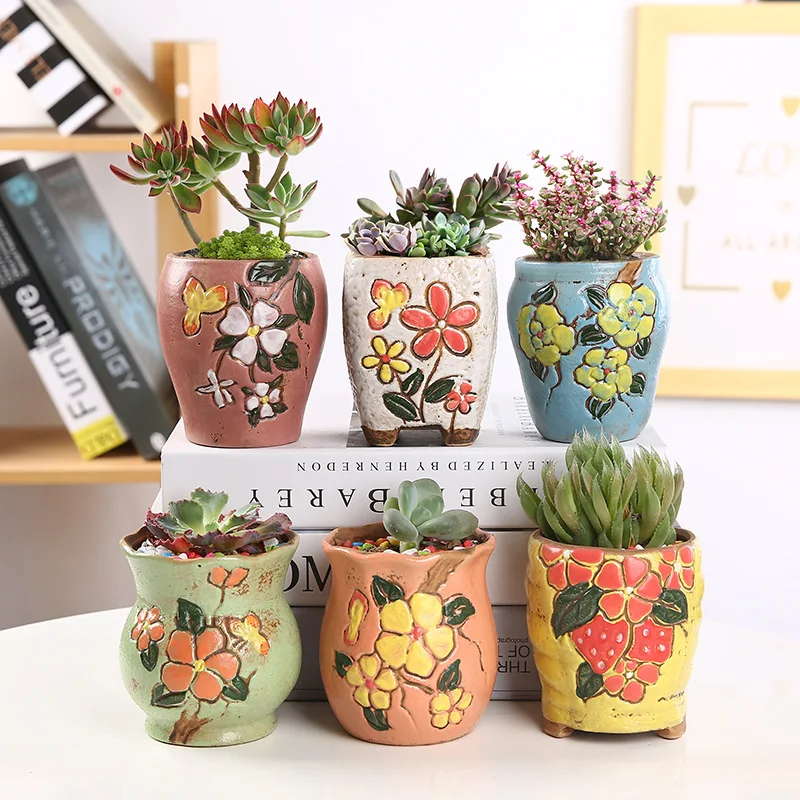 

Indoor Balcony Decoration Flower Pot Hand Painted Succulent Pot, Pink/white/blue