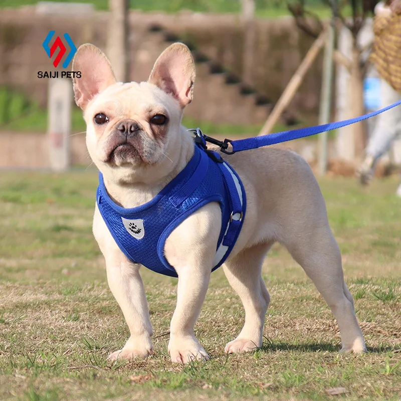 

Saiji wholesale adjustable breathable vest-style reflective fashion dog rope traction harness set, As image, customized color