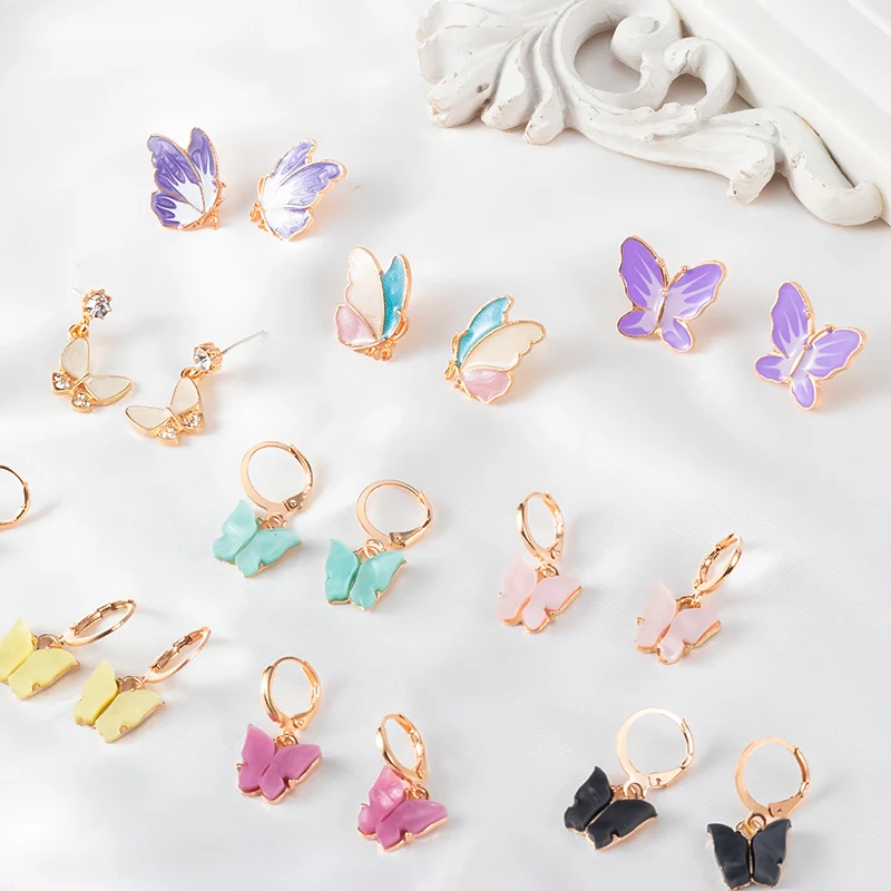 

Factory Wholesale 2021 Trendy Colorful Women stud Earrings Korean Acrylic Huggie Earrings Colorful Pink Butterfly Hoop Earrings, Picture shows