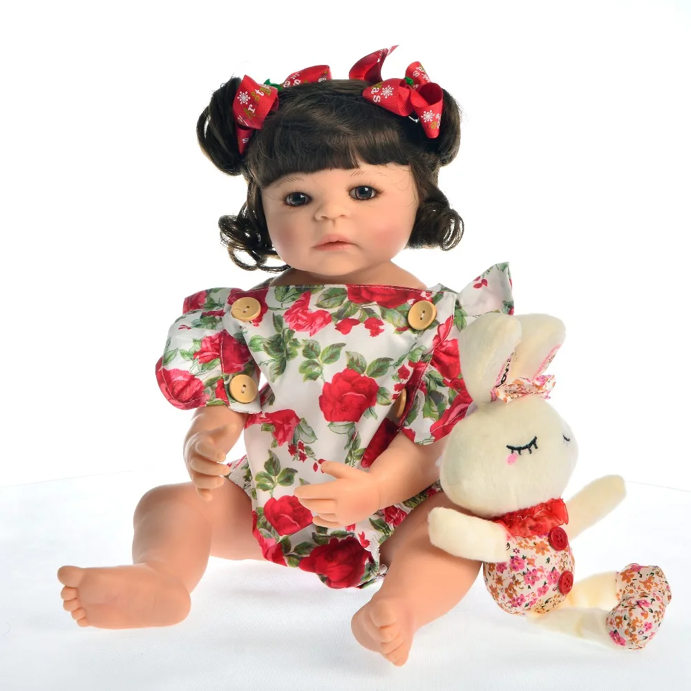 

Hot Sale 22" 55 cm Silicone Full Body Reborn Baby Toy Doll For Girl Princess Babies Toy Wear Rose Romper Children Birthday Gift
