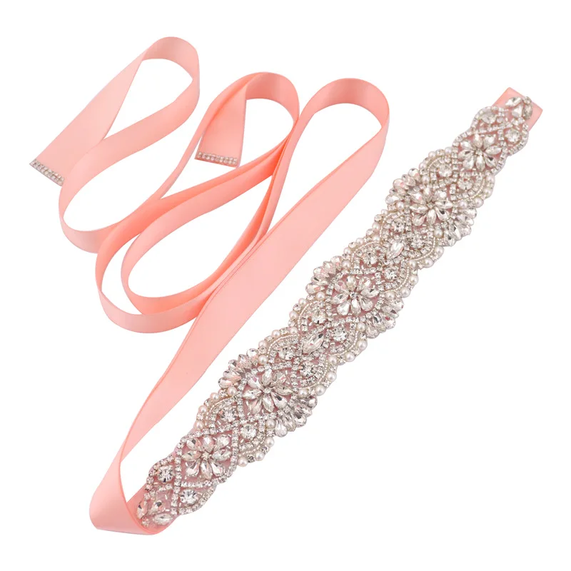 

Wholesale Hand-made Silver Crystal Applique Wedding Dress Belt Pearl Beaded Rhinestone Bridal Belt Sashes