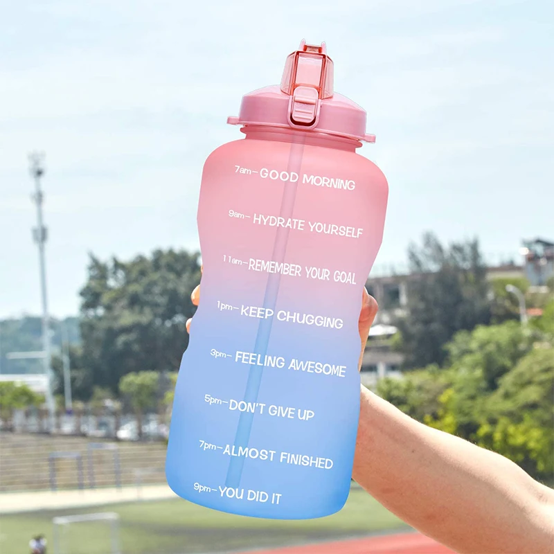 

Everich 1 Gallon Tritan Measure Bicycle Water Bottle Custom Designs Stainless Pump with Motivational Time Marker for Children, Customized color