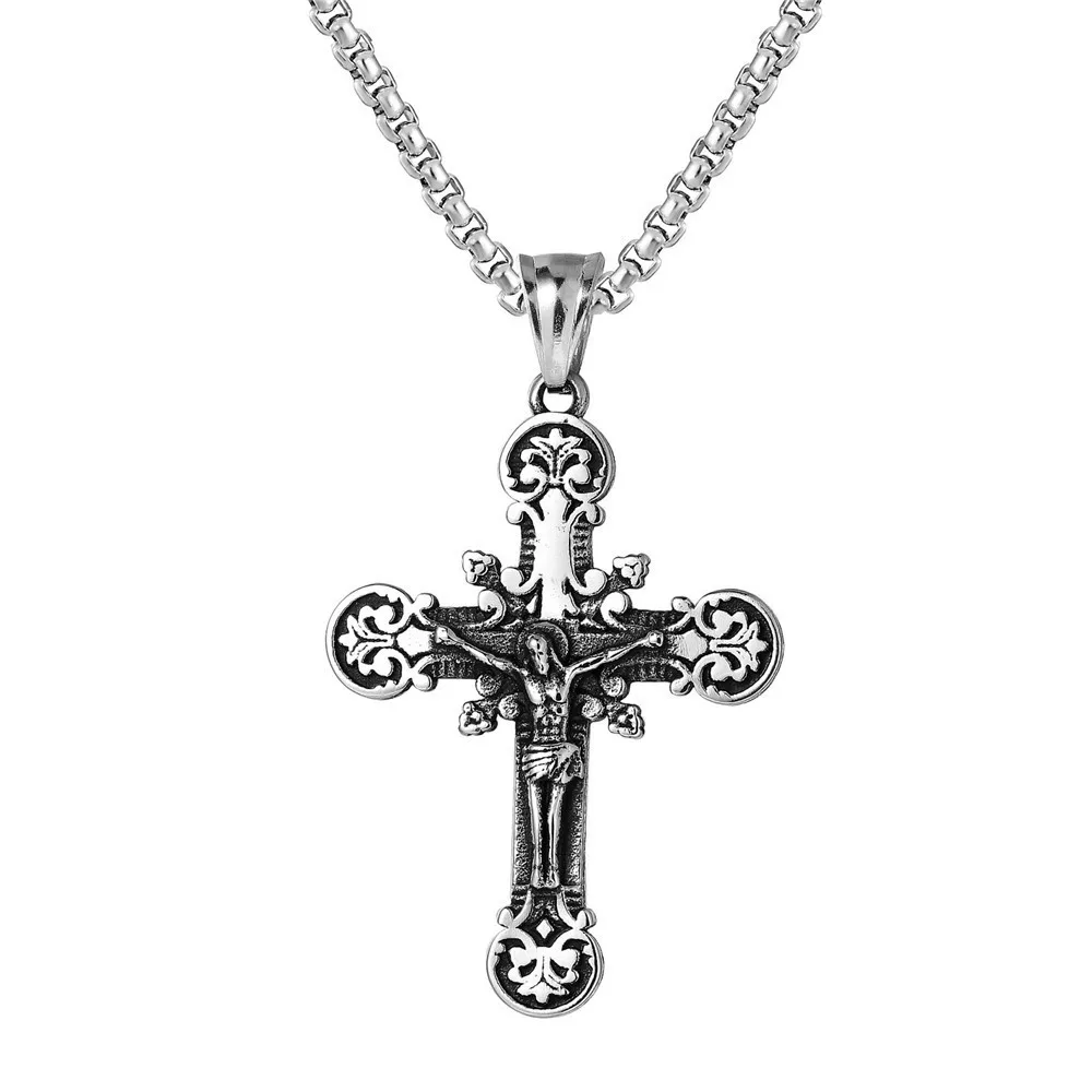 

Fashion jewelry wholesale personality retro religious christian jesus cross necklace men's stainless steel pendant
