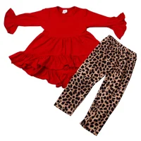 

Toddler Girl Full Sleeve Cotton Tutu Ruffle Dress Top Leopard Pants Outfit Christmas Red Valentine Kids Clothes