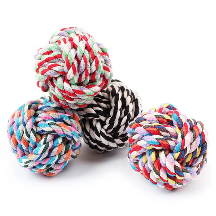 

High Quality Bite Resistant Teeth Cleaning Pet Cotton Rope Toy Dog Chew Ball for Toy, As pictures