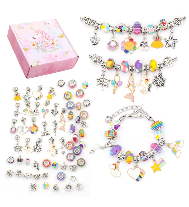 

80 90 100 130 Pieces Unicorn Mermaid DIY Beads Charm Bracelet Jewelry Making Kit Crafts Gifts Box Set for Girls Teens Age 8-12