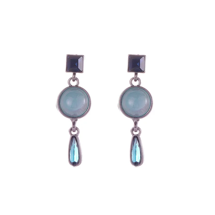 

Fashion crystal Blue drop retro earrings female simple stud earrings wholesale, As pic