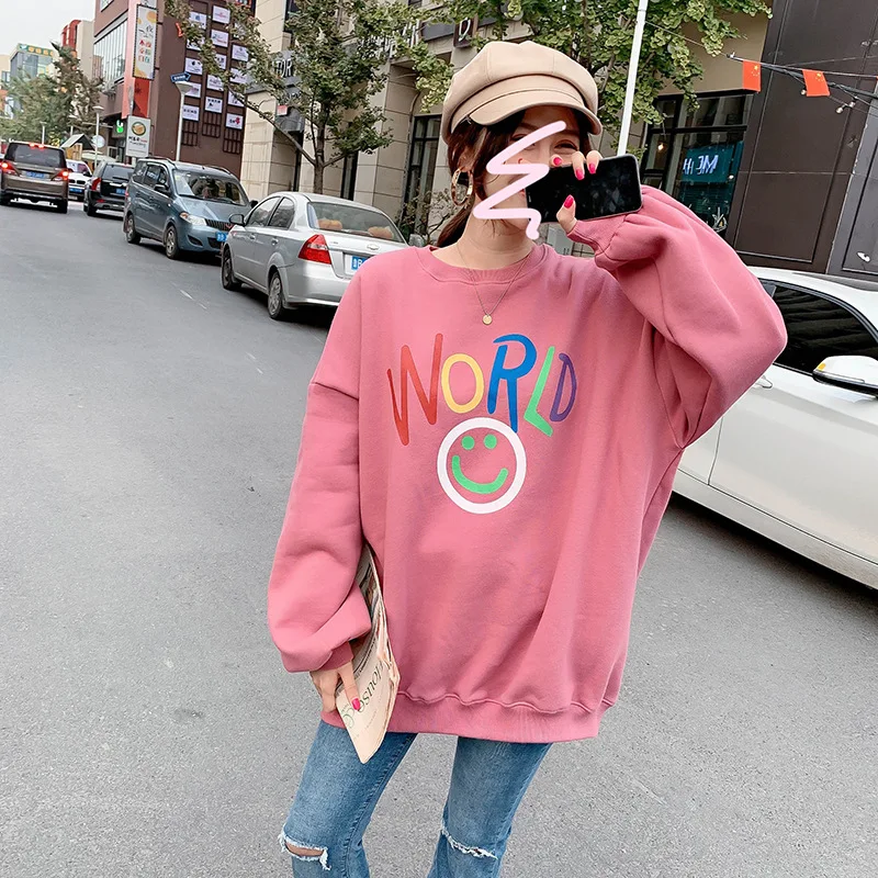 

New Round Neck Oversized Ladies Winter Pullover Long-sleeved Style Wild College Style Sweatshirt