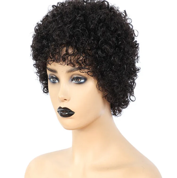 

Human Hair Wigs Microwave curly hair fluffy wig headset short human hair wig headset